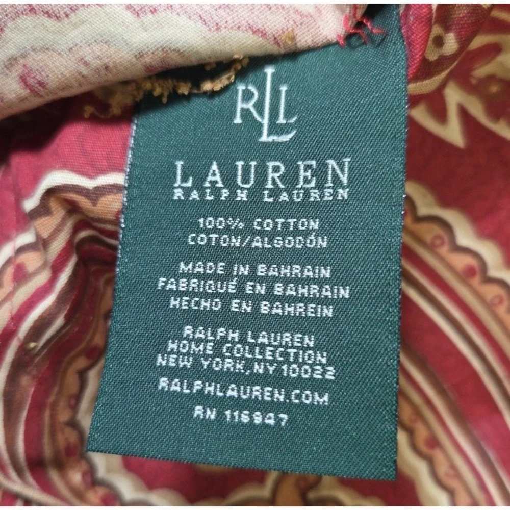 Ralph Lauren REMINGTON Red Paisley Standard Pillow Sham‎ Brown LRL